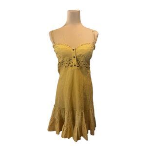 Nicole Miller Sundress Boho ruffled Yellow cutout lace summer Size 10